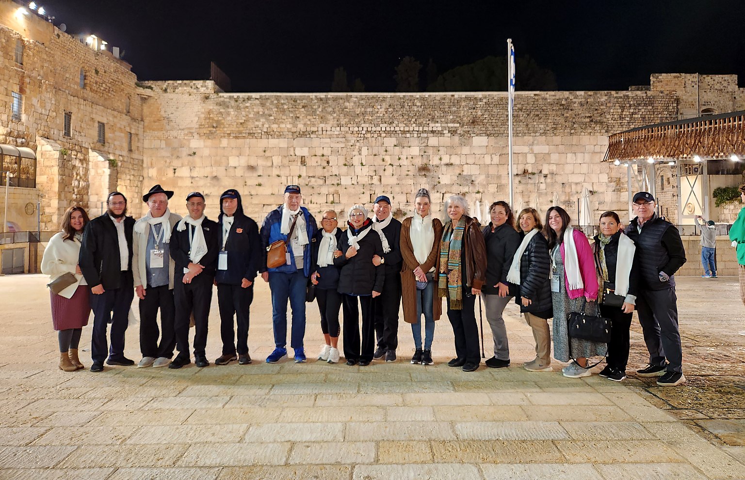 Our Chabad of Venice group at the Western Wall at night