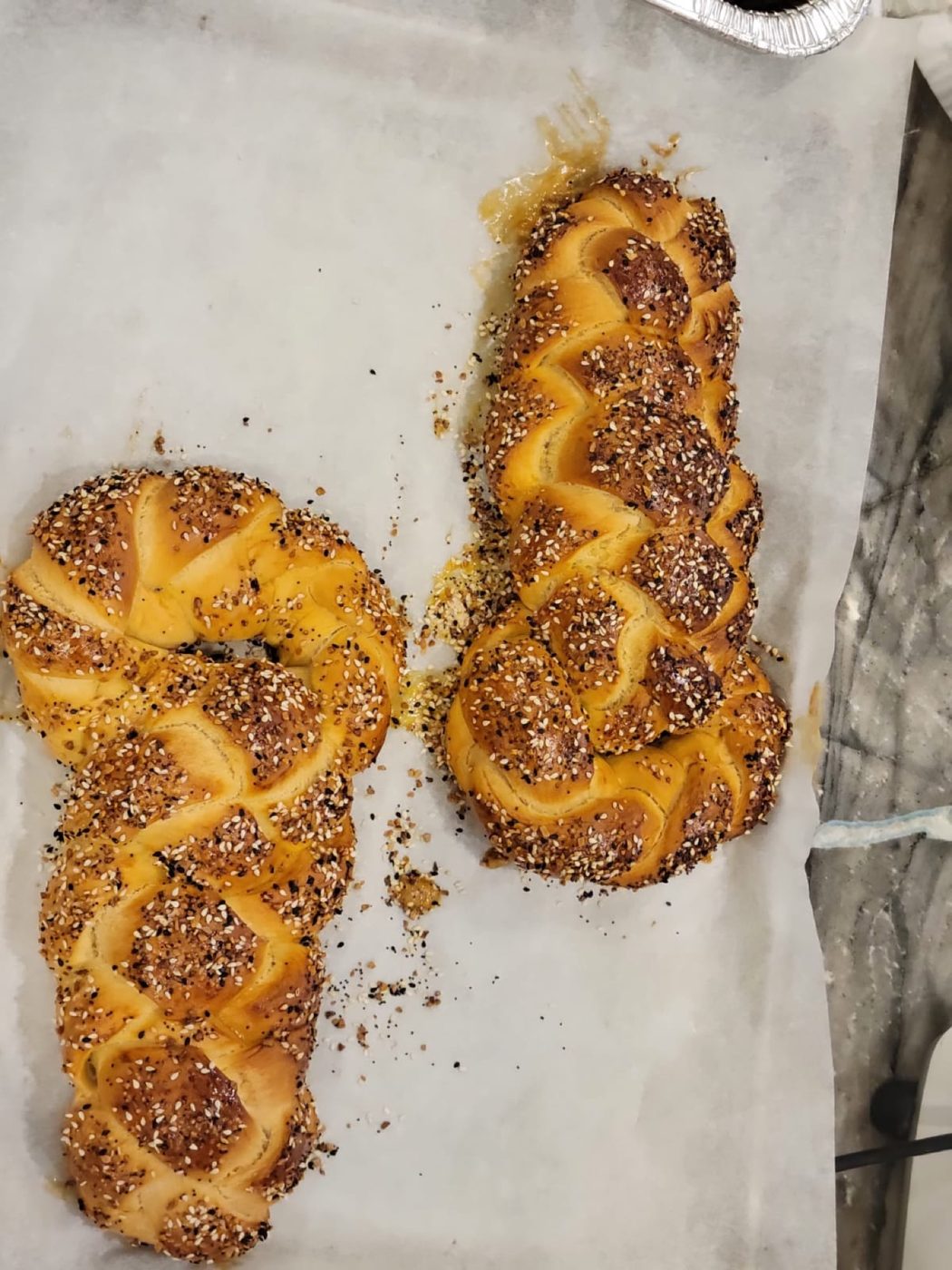 Golden baked challahs fresh from the oven