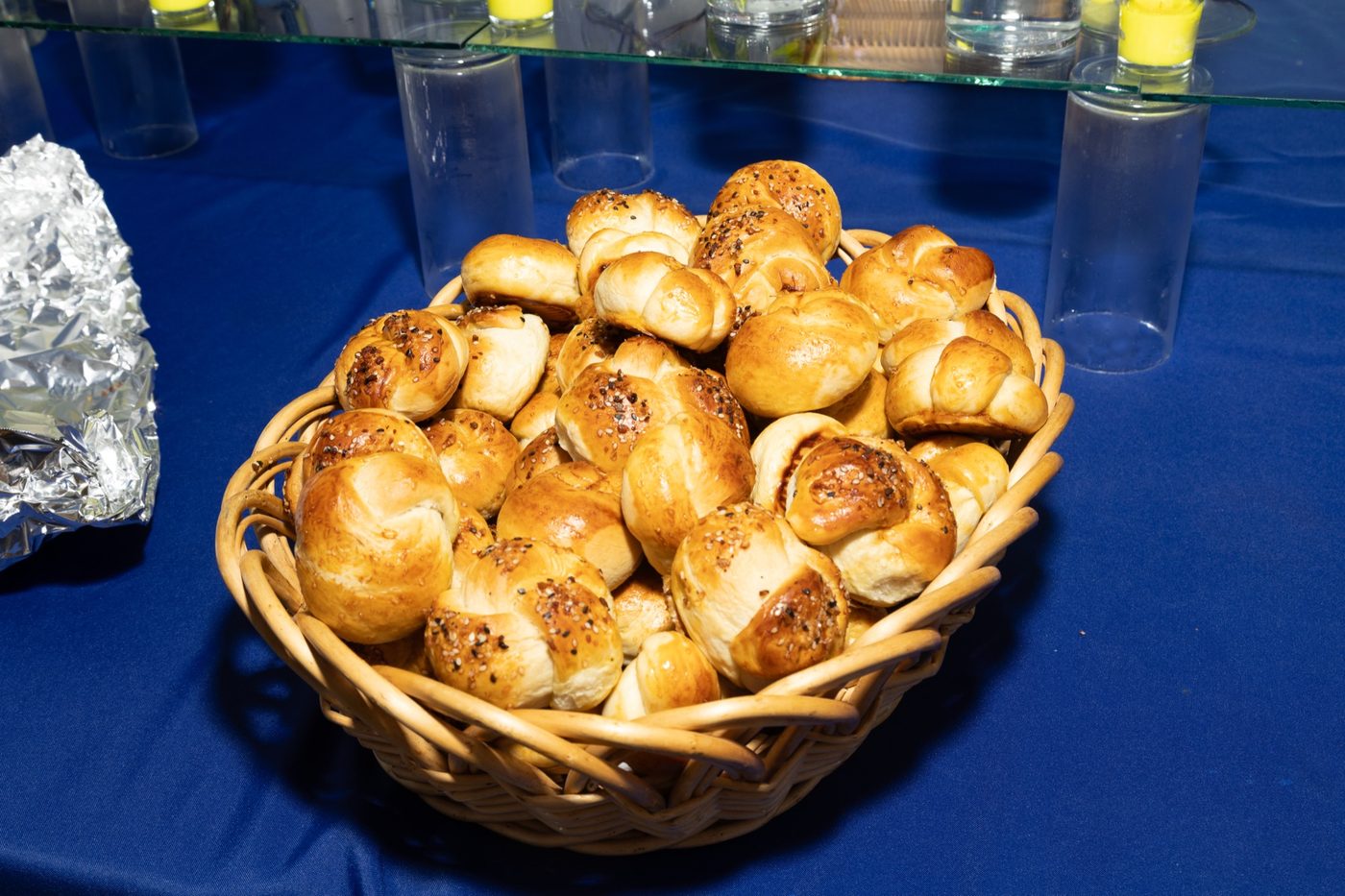 A basket of fresh-baked rolls